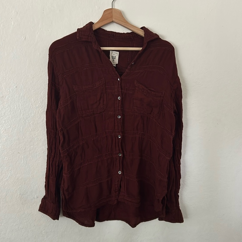 Billabong Button Up Shirt in Brown Burgundy Sz M